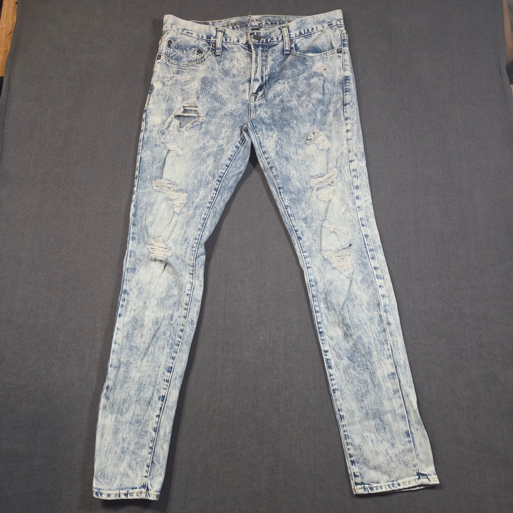 American Eagle Skinny Jeans Mens 30x32 Light Acid Wash Distressed Flex